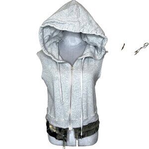 Womens Patchwork Hoodie Size Small Gray Green Tie Dye Ripped Frayed Grunge Goth